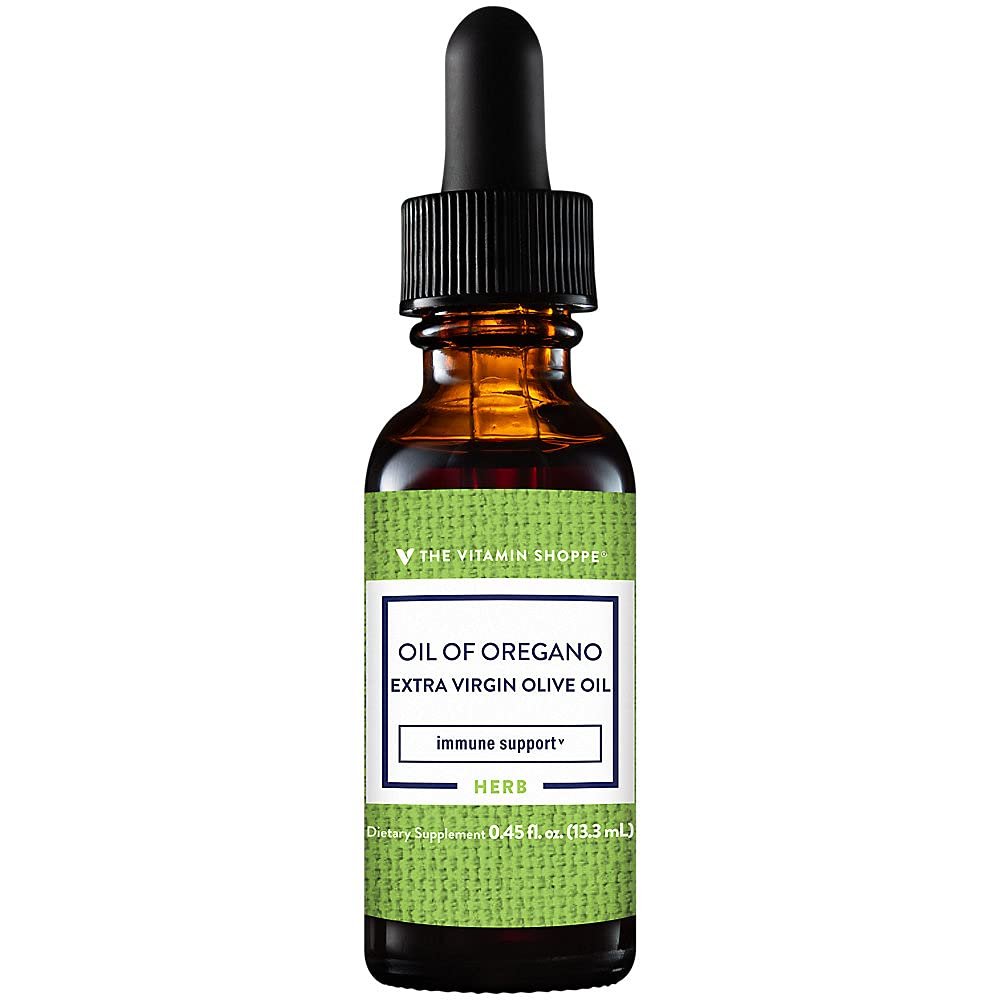 The Vitamin Shoppe Oil of Oregano 50MG, Wild Mediterranean Herbal Supplement That Supports a Healthy Immune System, EVOO, Made with Extra Virgin Olive Oil, Wild Oregano Oil (0.45 Fluid Ounces Liquid)