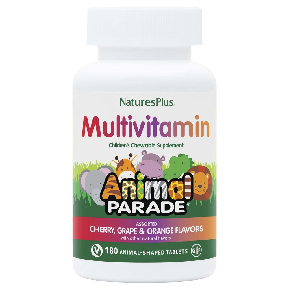 NaturesPlus Animal Parade Children's Chewable Multivitamin - 180 Animal-Shaped Tablets - Natural Assorted Flavors - Vegetarian, Gluten Free - 90 Servings