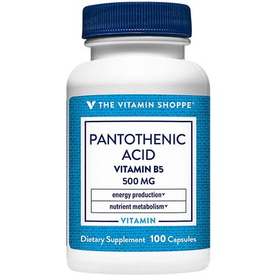 The Vitamin Shoppe Pantothenic Acid 500mg Vitamin B5 - Energy Production & Hair Skin Nails | Essential B Vitamin | 100 Capsules | Beauty