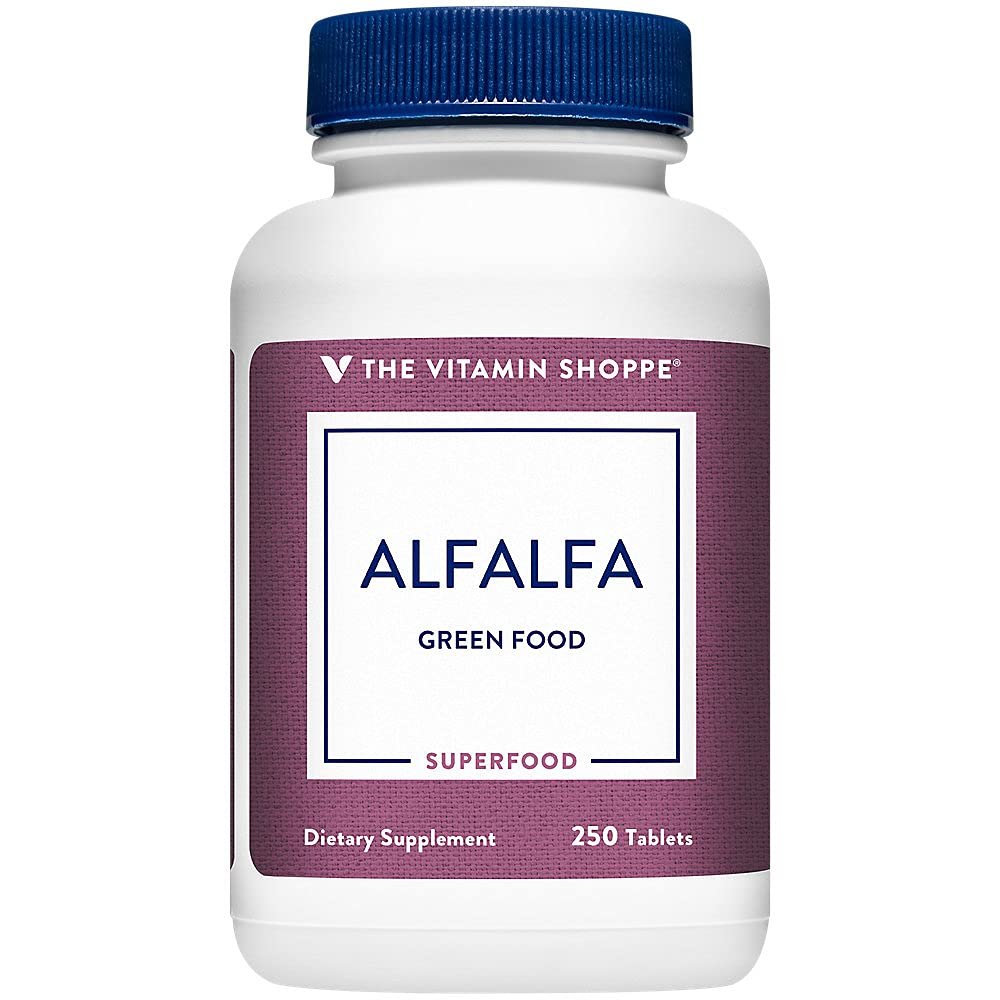The Vitamin Shoppe Alfalfa 500 Natural Green Food Supplement, (250 Tablets)