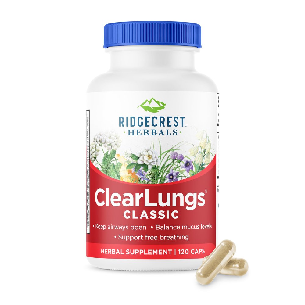 RidgeCrest Herbals ClearLungs Classic, Daily Health Supplement, Natural Lung and Nasal Wellness Formula for Bronchial, Respiratory, Immune, Sinus, and Mucus Support (120 Vegan Caps, 60 Serv)