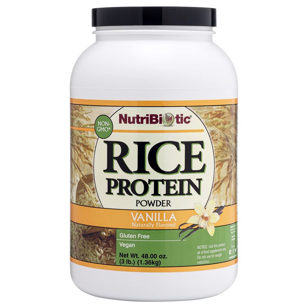 NutriBiotic  Vanilla Rice Protein, 3 Lb (1.36kg) | Low Carb, Keto-Friendly, Vegan, Raw Protein Powder | Grown & Processed Without Chemicals, GMOs or Gluten | Easy to Digest & Nutrient Rich