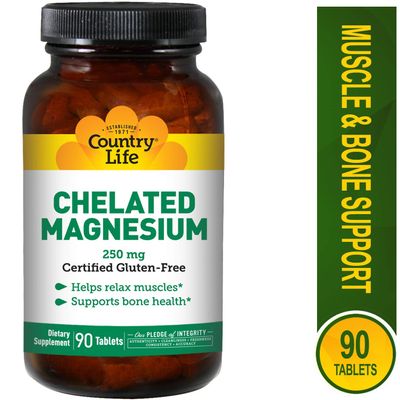Country Life Chelated Magnesium 250 mg, 90 Tablets