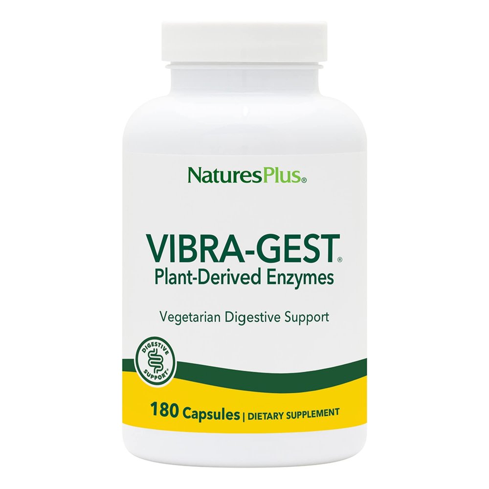 NaturesPlus Vibra-Gest - 180 Capsules - Vegetarian Digestive Support Supplement with Probiotics, Live Fruit & Vegetable Enzymes - Natural Live Cultures - 180 Servings