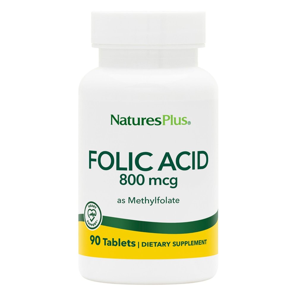 NaturesPlus Folic Acid (Methylfolate) - 800 mcg - 90 Tablets - Supports Immune & Prenatal Health - Gluten Free, Vegetarian, Allergen Free - 90 Servings