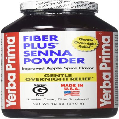 Yerba Prima Fiber Plus Senna Powder, 12 Ounce - for Short-Term Use to Restore Regularity, Improved Apple Spice Flavor, Stevia Sweetened, Provides Gentle Overnight Relief