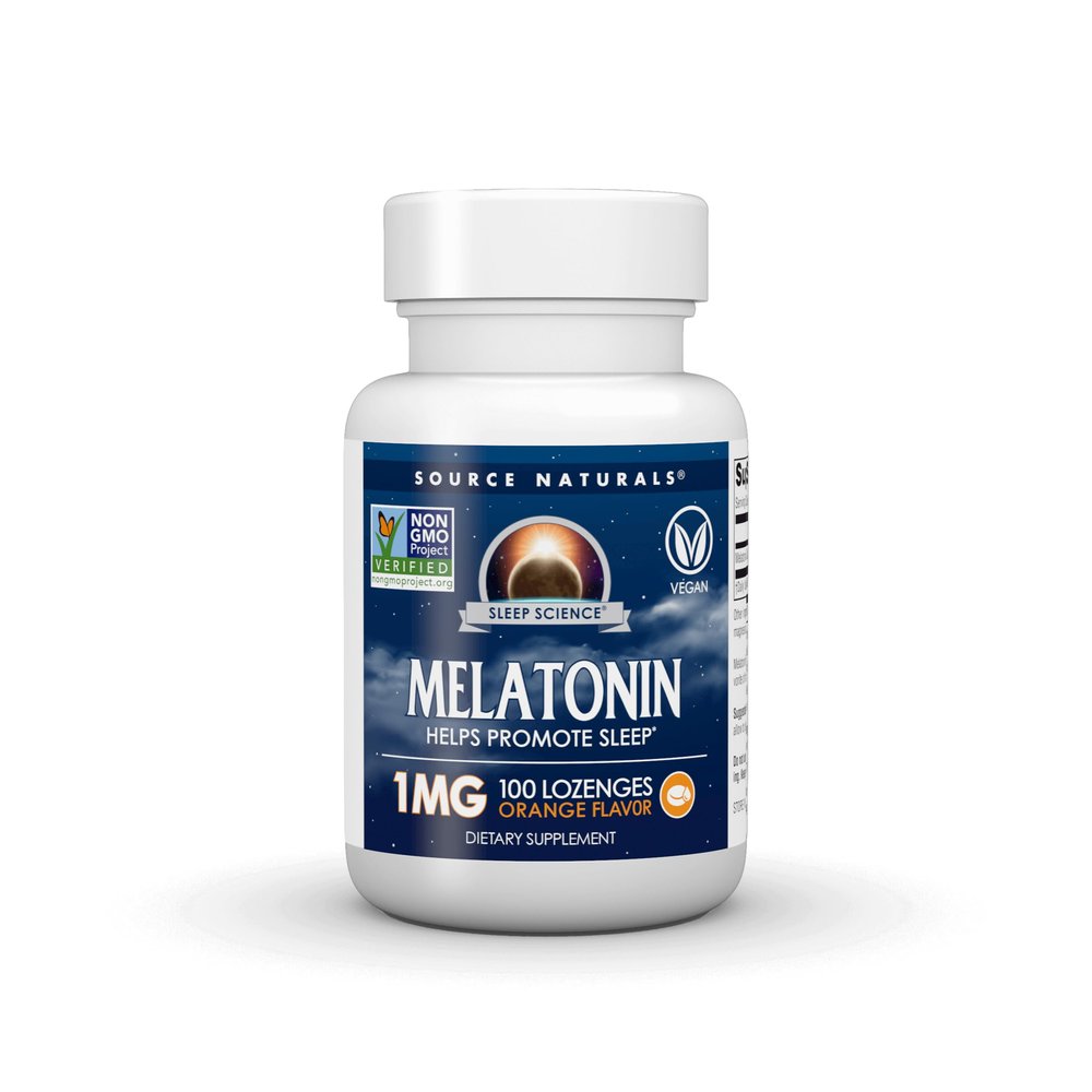 Source Naturals Sleep Science Melatonin, Non GMO Project Verified, Melatonin Dietary Supplement, 1mg - 100 Orange Flavored Lozenges