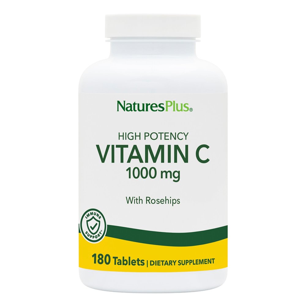 NaturesPlus Vitamin C 1000 mg with Rose Hips - 180 Tablets - Supports Immune Health, Energy & Antioxidant Protection - Vegetarian, Gluten Free - 180 Servings