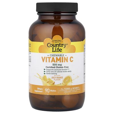 Country Life Vitamin C Wafer 500mg-Orange Juice Flavor 90 Chewable