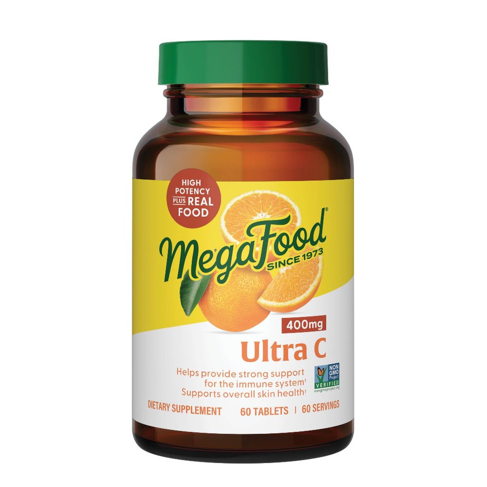 MegaFood Ultra C 400 mg - Vegan Vitamin C Immune Support Supplement, Vitamin C Supplement Made with Real Food Including Broccoli, Carrot, Cranberry & Brown Rice - 60 Tablets, 60 Servings