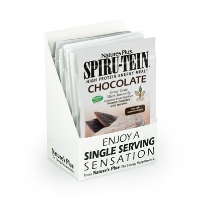 Natures Plus SPIRU-TEIN, Chocolate - 8 Total Packets - Plant-Based Protein Shake - Non-GMO, Vegetarian, Gluten Free - 8 Total Servings