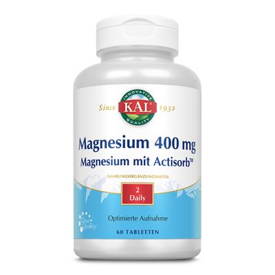 KAL 400 Mg Magnesium Tablets, Actisorb, 60 Count
