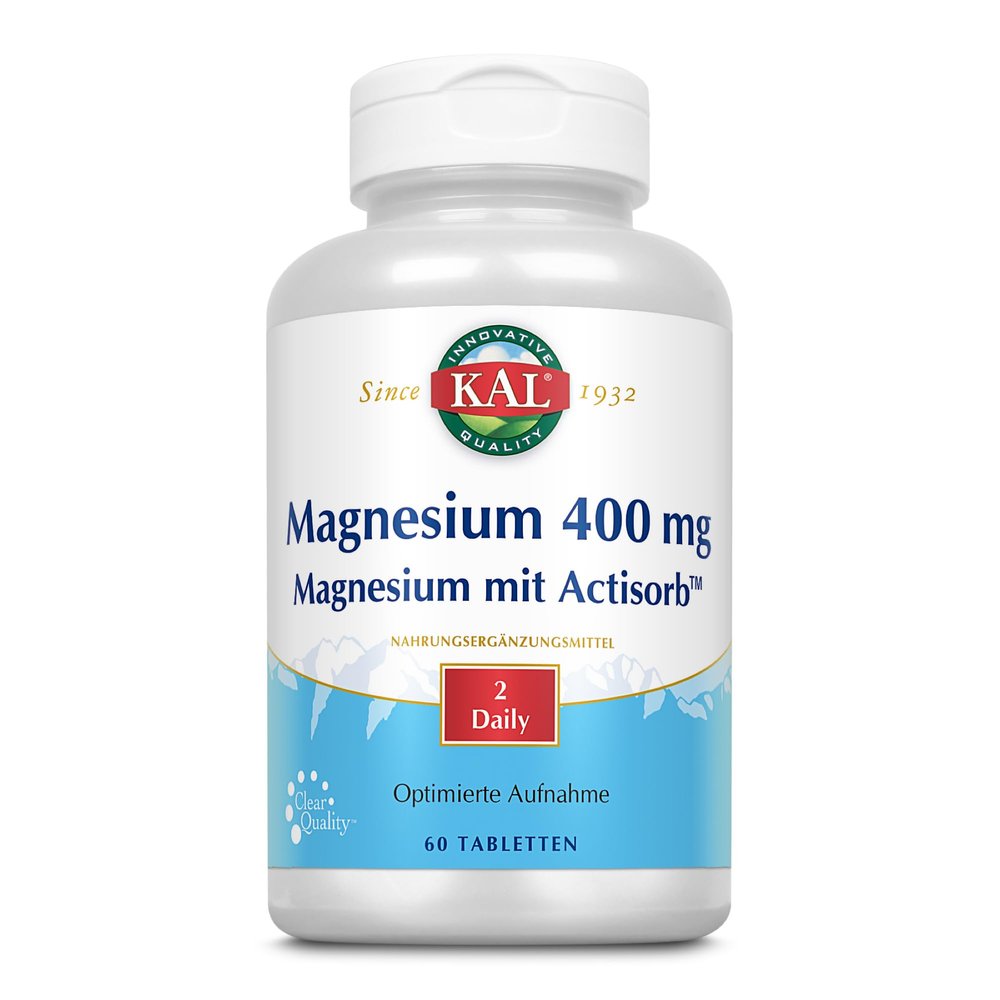 KAL 400 Mg Magnesium Tablets, Actisorb, 60 Count