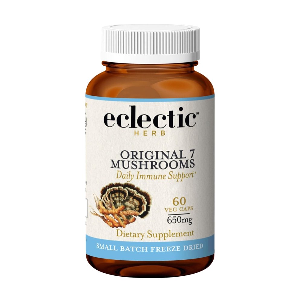 ECLECTIC INSTITUTE Ecelctic Herb - Original 7 Mushroom Capsules | Concentrated Immune Supporting Blend | Mushroom Supplement | US-Grown, Organic, Vegan, Non-GMO, Gluten Free (60 CT | 650 mg)