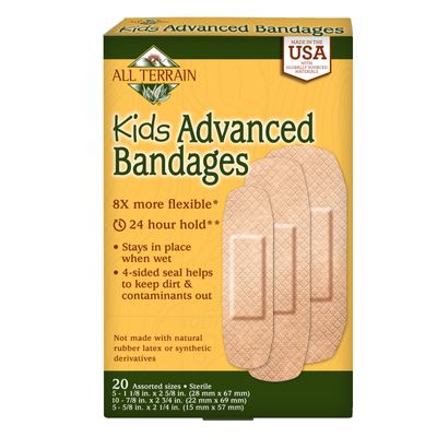 All Terrain Kids Advanced Bandages, Latex-Free, Flexible, Durable, Stays in Place When Wet, Assorted Sizes, 20 Count