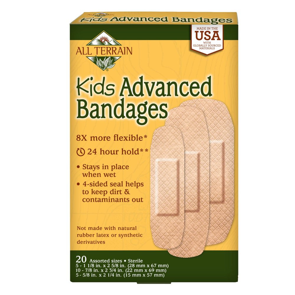 All Terrain Kids Advanced Bandages, Latex-Free, Flexible, Durable, Stays in Place When Wet, Assorted Sizes, 20 Count