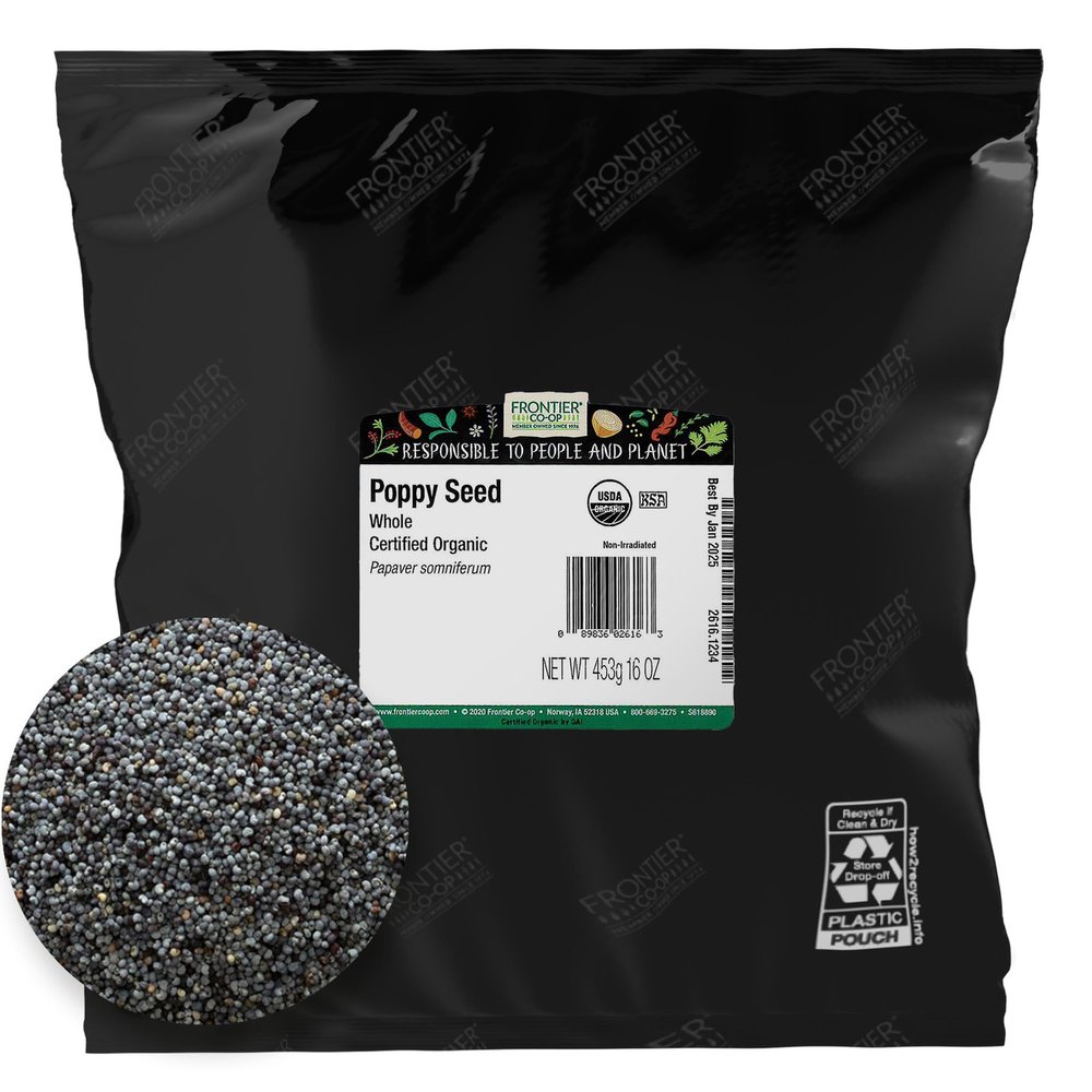 Frontier Co-op Organic Whole Poppy Seed - Poppy Seeds for Baking, Salad Dressing, Cooking - Kosher | 16 Ounce (Pack of 1)