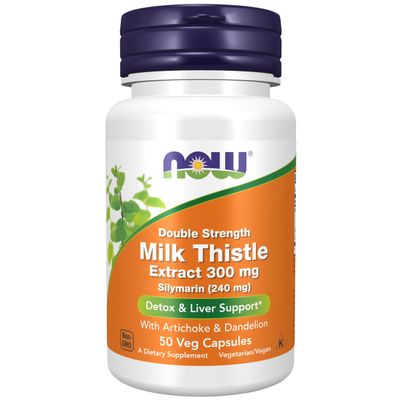 NOW Foods Supplements, Silymarin Milk Thistle Extract 300 mg with Artichoke and Dandelion, Double Strength, Supports Liver Function*, 50 Veg Capsules