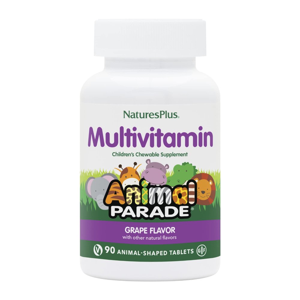NaturesPlus Animal Parade Source of Life Children's Chewable Multivitamin - Grape Flavor - 90 Animal Shaped Tablets - Promotes Health and Wellbeing - Vegetarian, Gluten-Free - 45 Servings