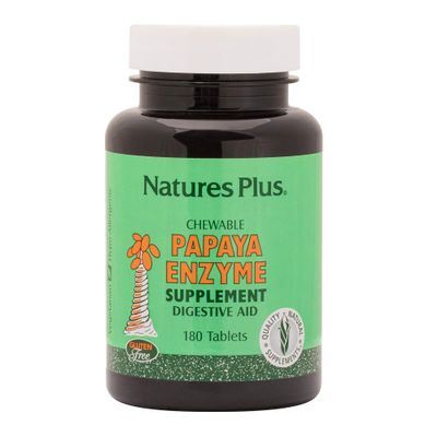 NaturesPlus Papaya Enzyme - 180 Chewable Tablets - Digestive Aid Supplement with Amylase & Protease - Helps Reduce Gas, Bloating, Stomach Upset & Discomfort - Vegan, Gluten Free - 180 Servings