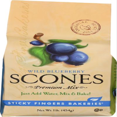 English Scone Mix, Wild Blueberry by Sticky Fingers Bakeries Easy to Make English Scones Fresh Baked, Makes 12 Scones (1pk)