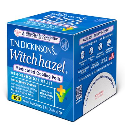 T.N. Dickinsons Medicated Cooling Pads with Witch Hazel and Aloe | Hemorrhoid Treatment, Postpartum Care, Feminine & Rectal Relief | 100 Rounds