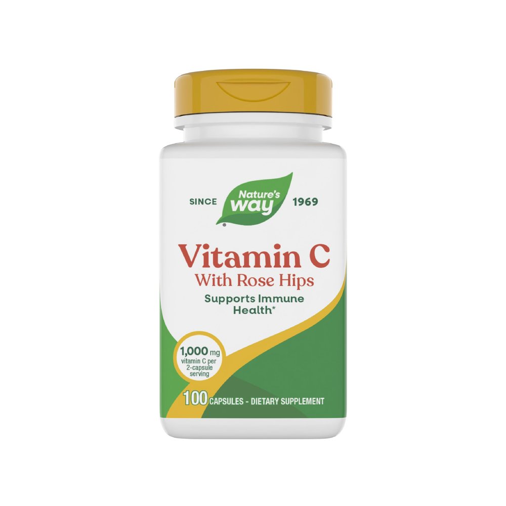 Nature's Way Vitamin C with Rose Hips, Powerful Antioxidant & Immune Function Support from Vitamin C*, Promotes Collagen for Healthy Skin*, 1,000 mg Vitamin C, 100 Capsules (Packaging May Vary)