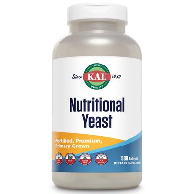 KAL Nutritional Yeast Supplement, Fortified w/ B12, Biotin, Folic Acid, Other B Vitamins, Naturally Occurring Amino Acids, Healthy Hair, Skin & Energy Support, Vegan, Gluten Free, 83 Serv, 500 Tablets
