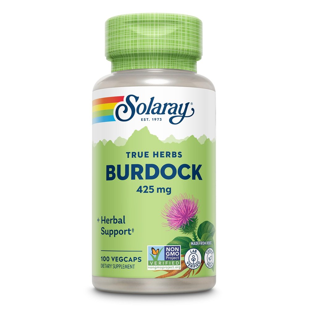 SOLARAY Burdock Root 425 mg - Healthy Liver, Kidney, Digestion, Circulation, Joint & Skin Support - Antioxidant Activity - Non-GMO - 100 VegCaps