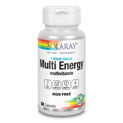 SOLARAY Twice Daily Multi Energy Multivitamin, Iron Free | Complete Multi for Immune & Energy Support | Non-GMO | 120ct (30 Serv, 60 CT)