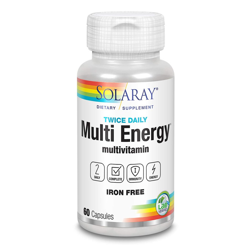 SOLARAY Twice Daily Multi Energy Multivitamin, Iron Free | Complete Multi for Immune & Energy Support | Non-GMO | 120ct (30 Serv, 60 CT)