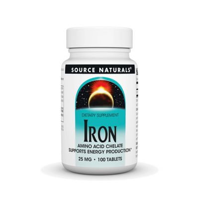Source Naturals Iron, Amino Acid Chelate - Dietary Supplement That Supports Energy Production - 100 Tablets