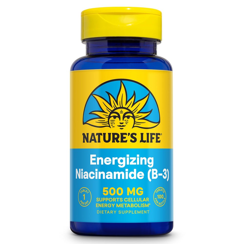 Nature's Life Energizing Niacinamide 500mg - No Flush Vitamin B 3 Niacin Supplement - Nerve Function, Metabolism and Healthy Energy Support - 60-Day Guarantee, Lab Verified, 100 Servings, 100 Tablets