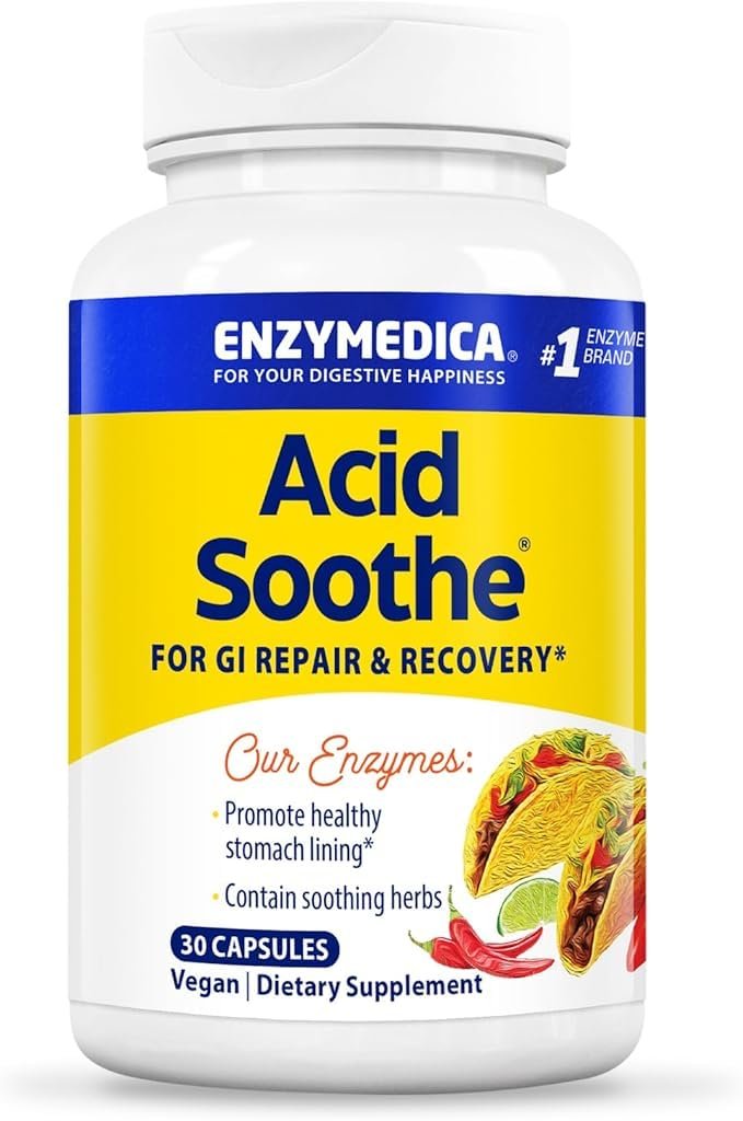 Enzymedica, Acid Soothe, Support for Occasional Heartburn, 3-in-1 Formula with Enzymes & Soothing Herbs, 90 Count