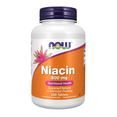 NOW Foods Supplements, Niacin (Vitamin B-3) 500 mg, Sustained Release, Nutritional Health, 250 Tablets