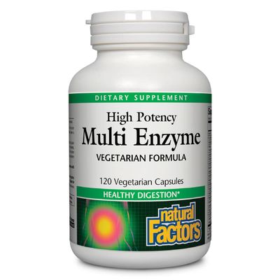 Natural Factors, High Potency Multi Enzyme Vegetarian Formula, Plant-Based Digestive Aid, 120 Capsules