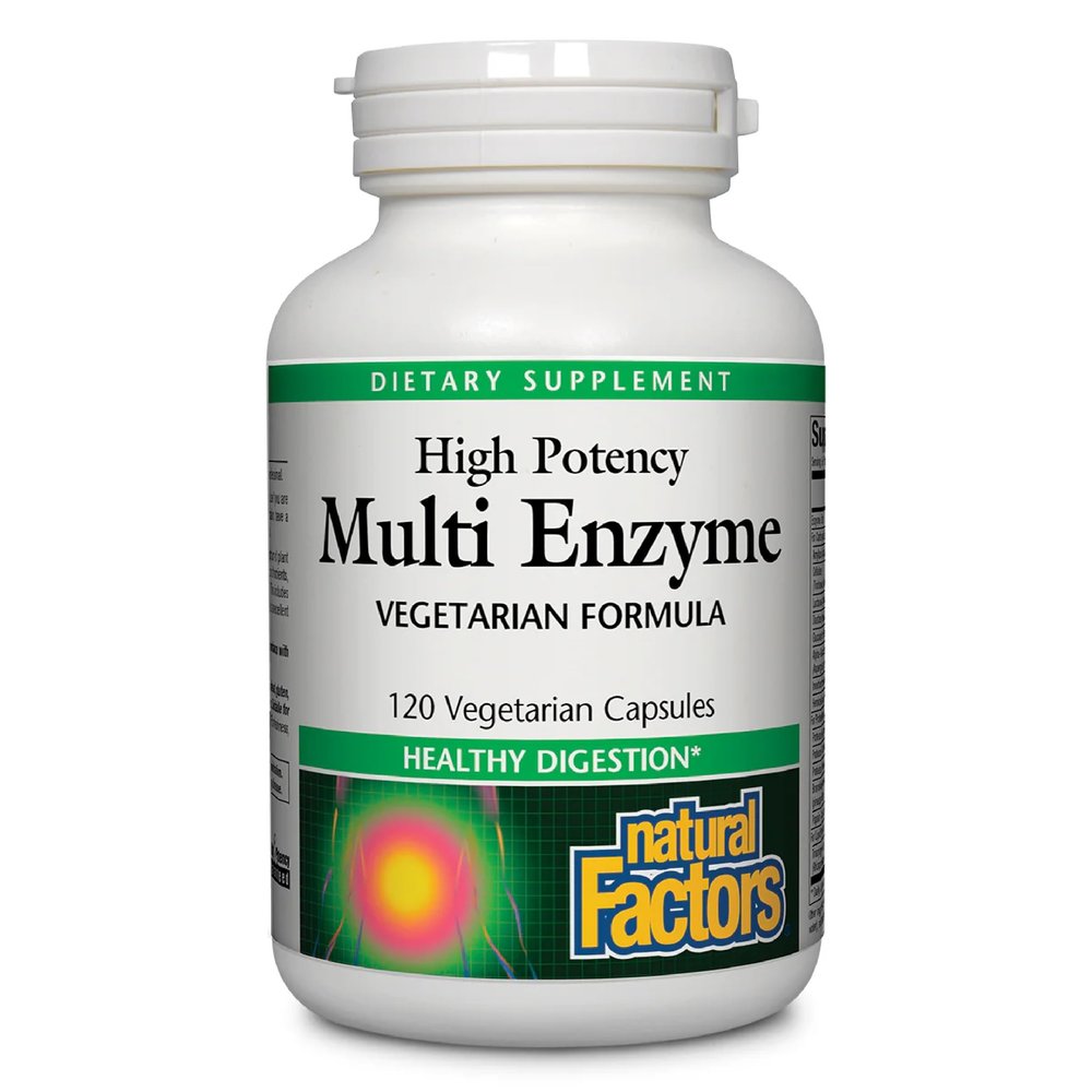 Natural Factors, High Potency Multi Enzyme Vegetarian Formula, Plant-Based Digestive Aid, 120 Capsules