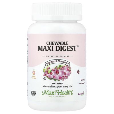 Maxi Health Chewable Digest - Natural Digestive Enzymes with Bromelain and Calcium- Quick-Acting - 90 Chewables - Kosher (MD) - Supports Healthy Digestion and Joint Comfort for Men & Women