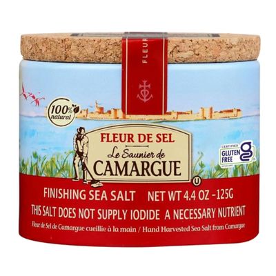 Le Saunier de Camargue Fleur de Sel French Sea Salt Finishing Salt Gourmet Hand-Harvested Flaky Salt in Resealable Cork-Topped Container 125g