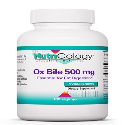 NutriCology Ox Bile 500 mg - Supports Fat Digestion - Delivers 500 mg Concentrated Bile Salts per Serving - Hypoallergenic & Vegetarian - 180 Servings - 180 Capsules