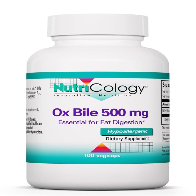 NutriCology Ox Bile 500 mg - Supports Fat Digestion - Delivers 500 mg Concentrated Bile Salts per Serving - Hypoallergenic & Vegetarian - 180 Servings - 180 Capsules