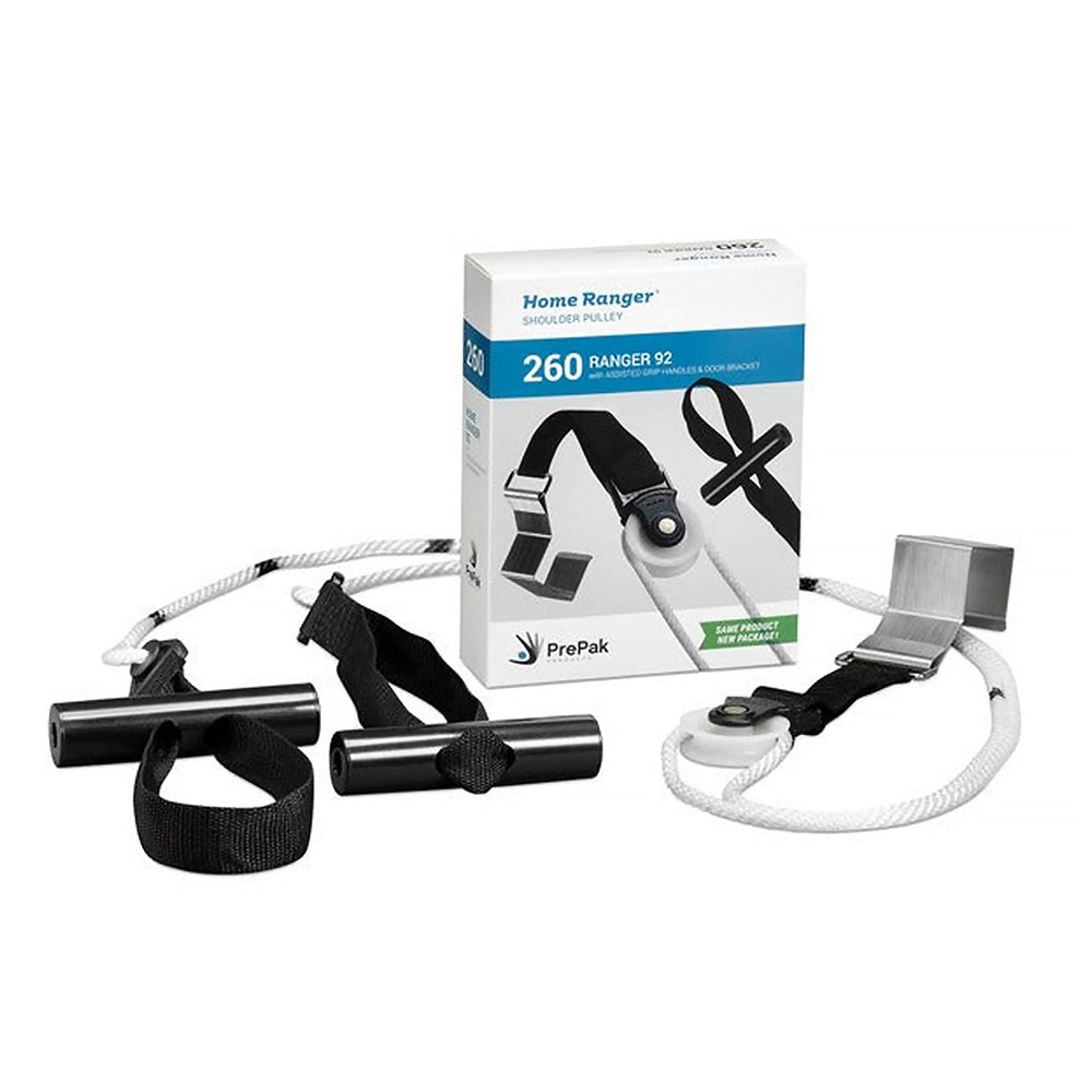 HomeRanger Premium Shoulder Pulley System - Home Ranger-92, Model 260 - Modified Version with Assisted-Grip Handles and Stainless Steel Over-The-Door Bracket Attachment - Easy Set-up, Range of Motion