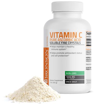 Bronson Vitamin C Powder Pure Ascorbic Acid Soluble Fine Non GMO Crystals Promotes Healthy Immune System and Cell Protection Powerful Antioxidant - 1 Pound (16 Ounces)