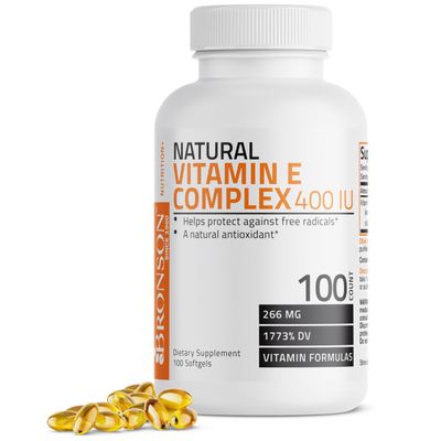 Bronson Vitamin E Complex 400 I.U. Supplement (d-Alpha Tocopherol Plus d-Beta, d-Gamma, & d-Delta Tocopherols), Antioxidant, 100 Softgels