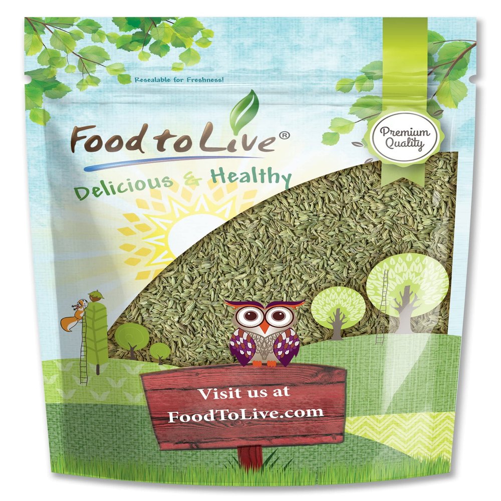 Food to Live Fennel Seeds, 1 Pound Whole, Raw, Non-Irradiated, Non-GMO, Kosher, Vegan, Bulk, Sweet Licorice Flavor, Perfect for Fennel Tea, Cooking, Baking, Indian and Mediterranean Cuisine