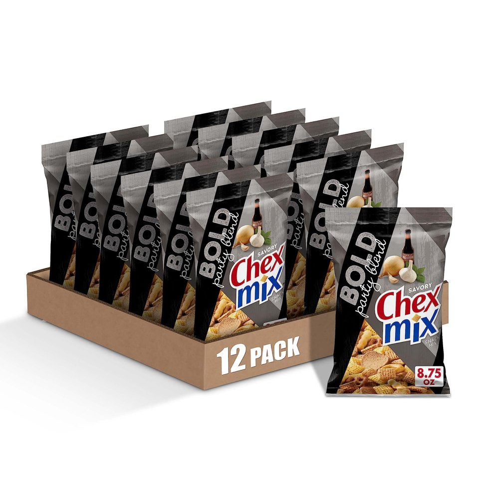 Chex Mix Snack Mix, Bold Party Blend, Savory Snack Bag, 8.75 oz (Pack of 12)