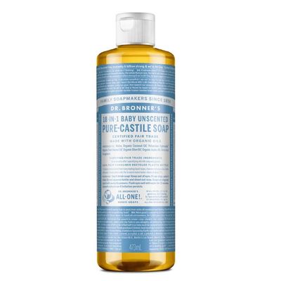Dr. Bronner's Un-Scented Baby Mild Pure-Castile Liquid Soap, 475ml Bottle