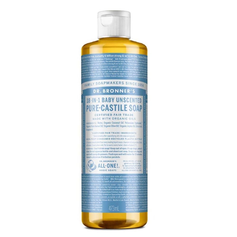 Dr. Bronner's Un-Scented Baby Mild Pure-Castile Liquid Soap, 475ml Bottle