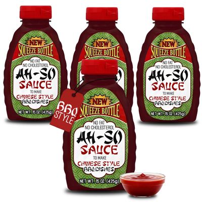 Ah-So Chinese-Style BBQ Sauce, Red Rib 4 Pack (4 15 oz) | Sweet & Tangy Spare Rib Marinade & Glaze for Pork, Chicken, Wings & Stir-Fry; Classic Takeout Flavor.