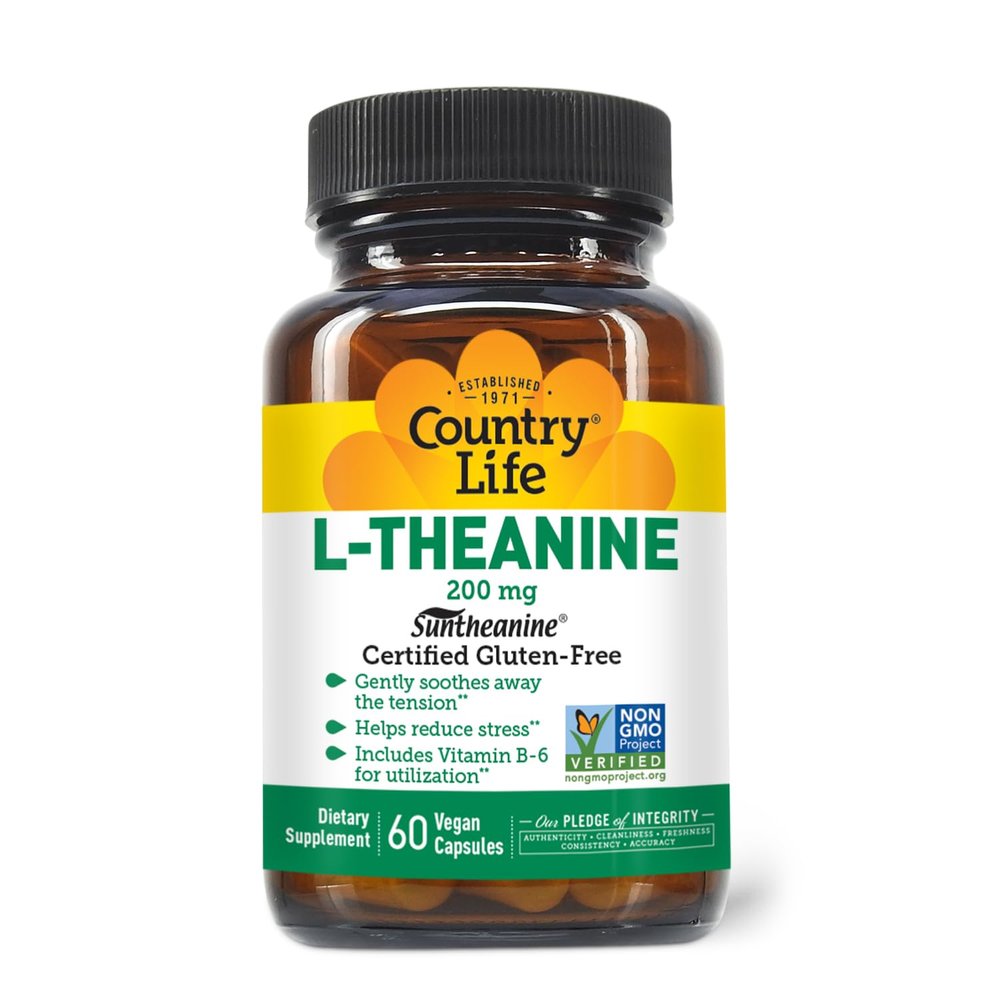 Country Life Suntheanine L-Theanine 60 Vegan Capsules | Natural Stress Relief Supplement with Inositol | Promotes Relaxation, Focus & Better Sleep | Certified Gluten-Free, Non-Drowsy Formula